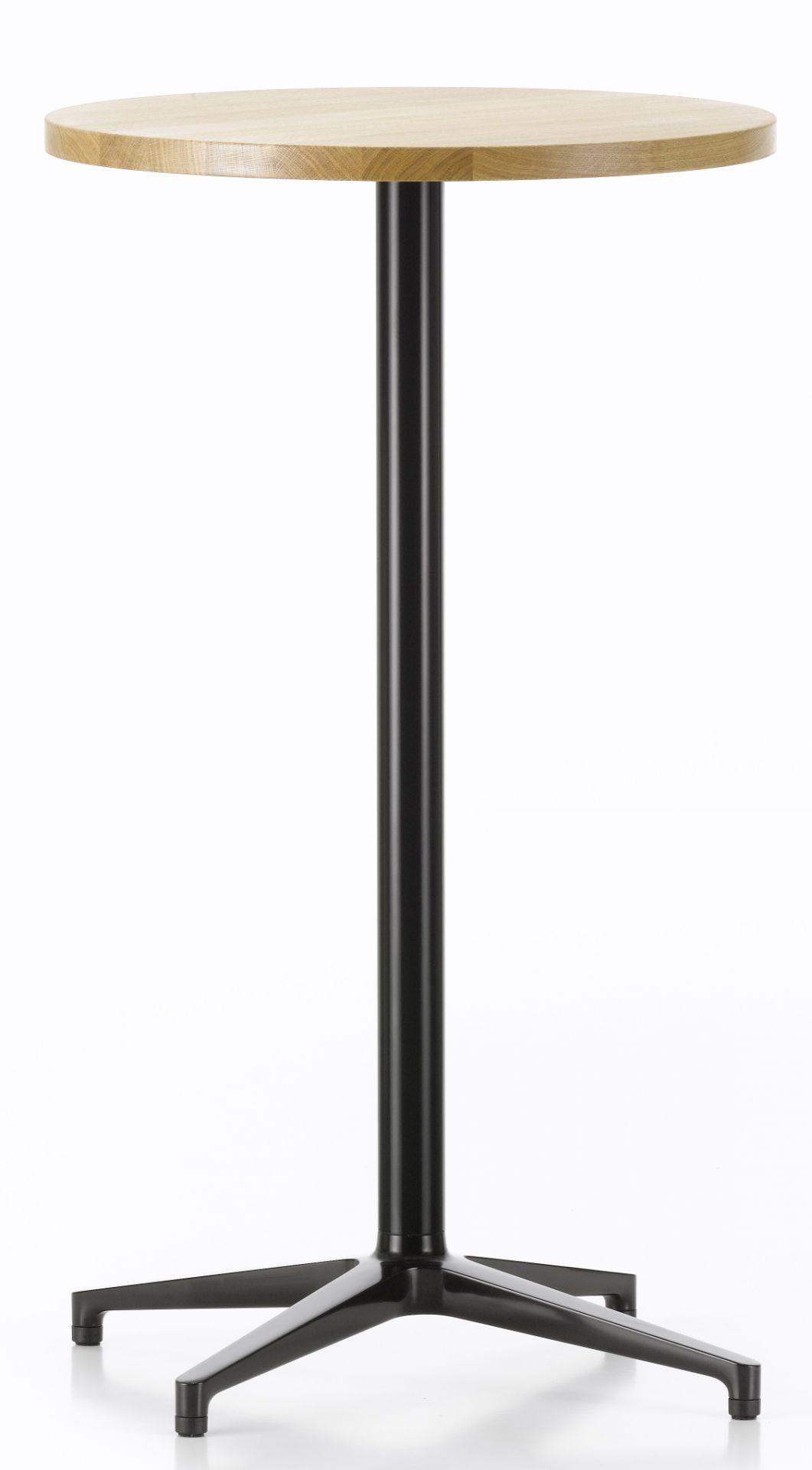 Vitra Bistro Table Stehtisch mit heller Tischplatte und schwarzem Fuß für den Innenbereich.