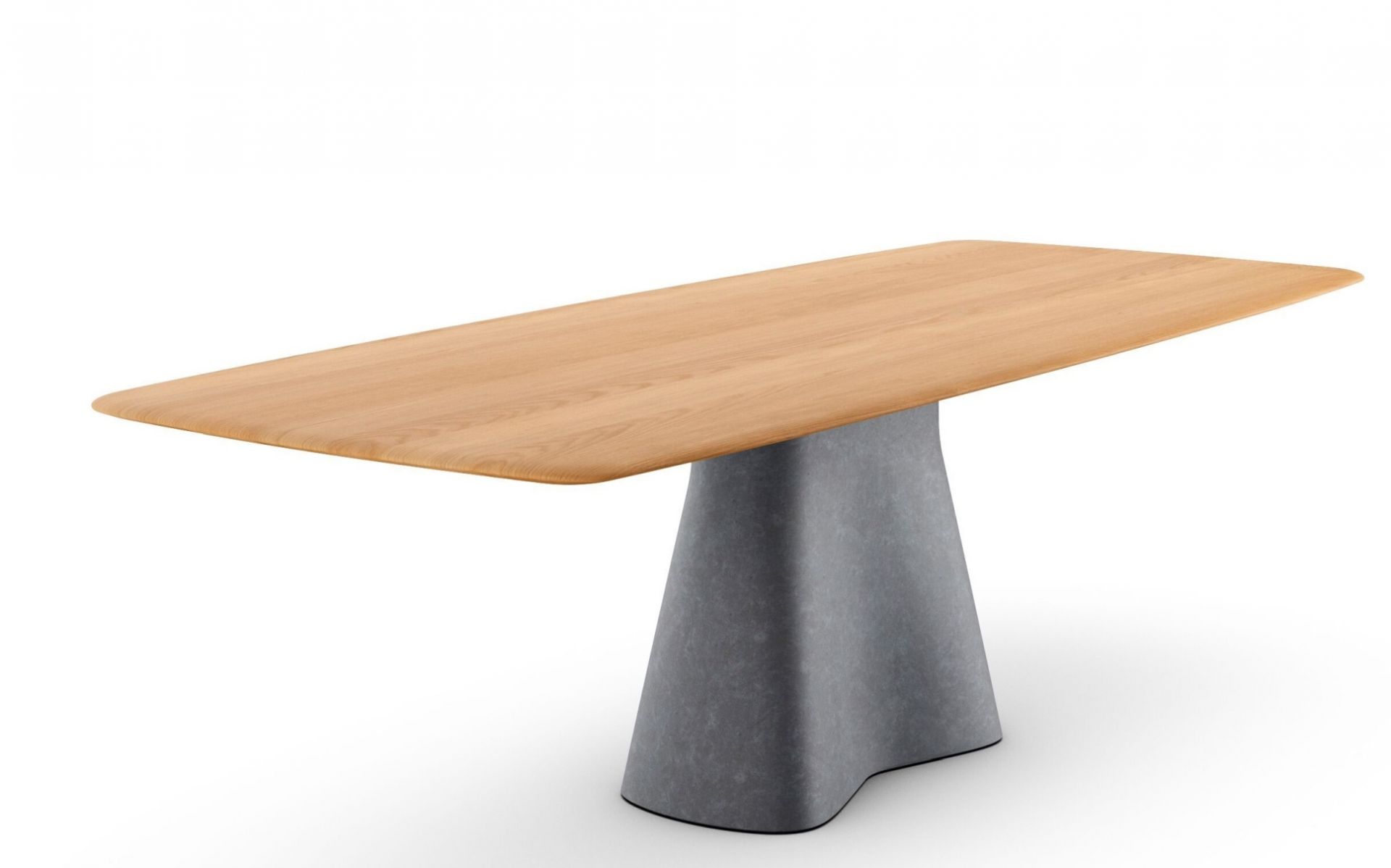 Temno Esstisch von Walter Knoll mit hellbrauner Tischplatte aus Holz und grauem Betongestell.