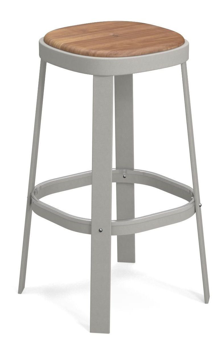 Thor Barstool Barhocker von Emu für den Außenbereich, grau mit Holz-Sitzfläche.