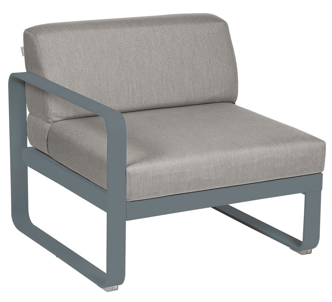 Bellevie 1-Sitzer Modul Outdoor Sofa von Fermob, graues Lounge Möbel mit Armlehne links, Gartenmöbel.