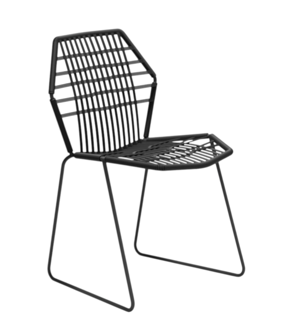 Schwarzer Tropicalia TR1 Stuhl von Moroso für den Außenbereich, modernes Design mit filigraner Seilbespannung.
