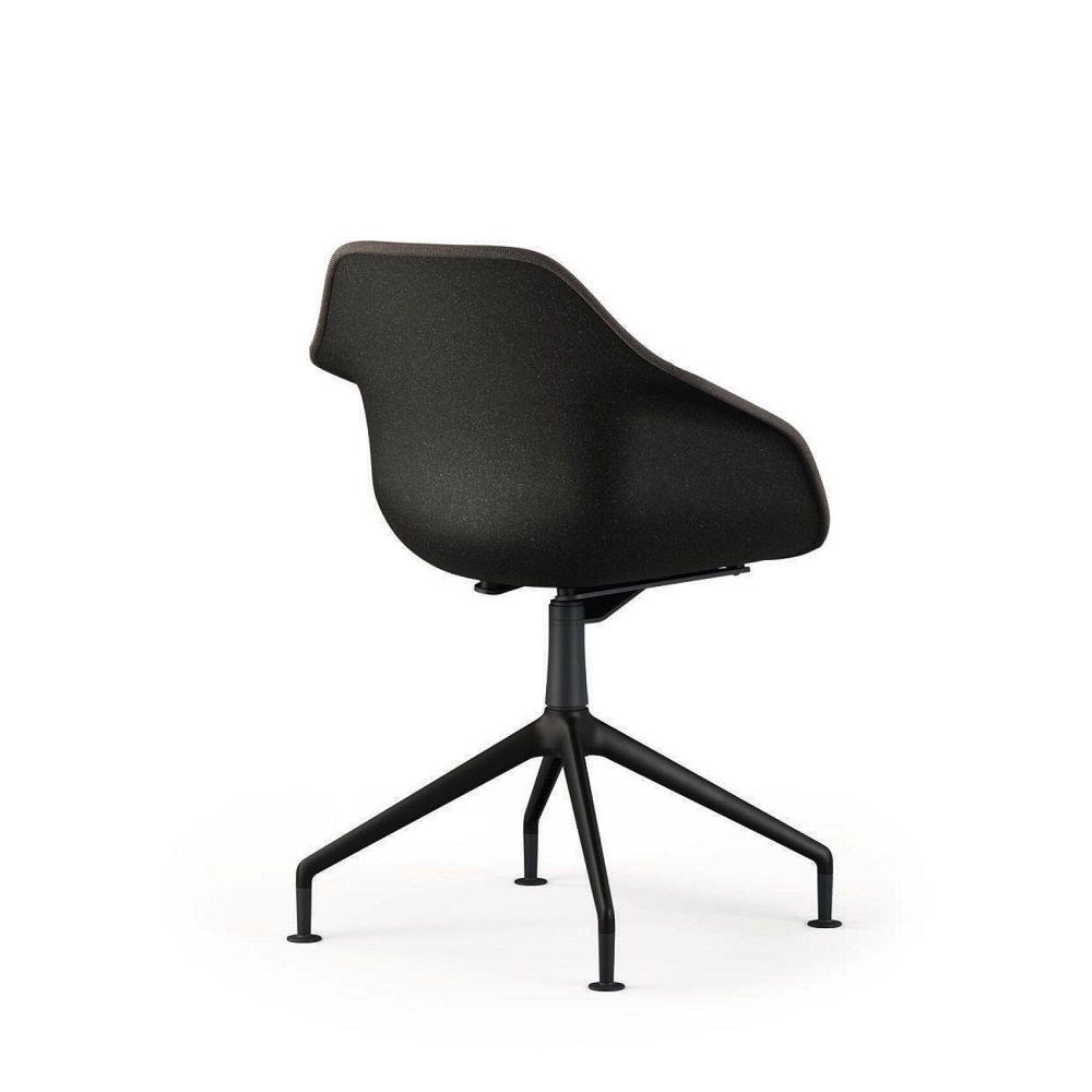 Yonda Stuhl von Wilkhahn mit Viersternfuß, schwarzem Stoffbezug und ergonomischer Form, Rückansicht.