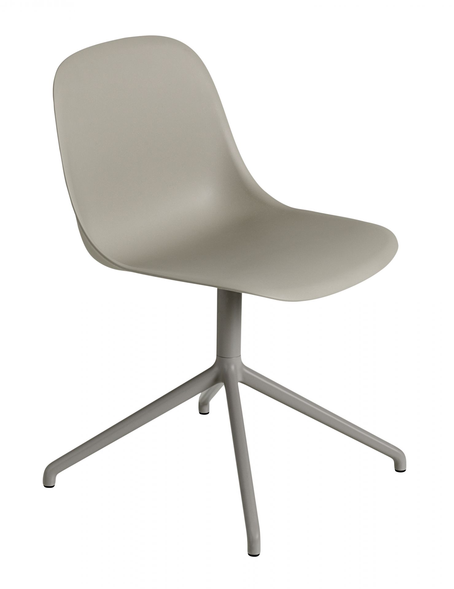 Grauer Fiber Side Chair von Muuto mit Drehfuß, moderner Design Stuhl für Esszimmer und Büro.