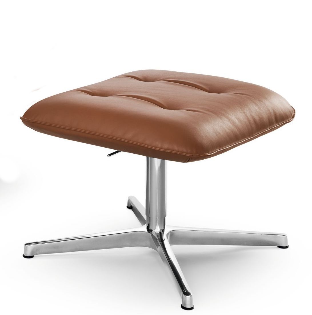 Onsa Hocker von Walter Knoll, brauner Lederhocker mit verchromtem Fußkreuz für Wohnzimmer und Büro.
