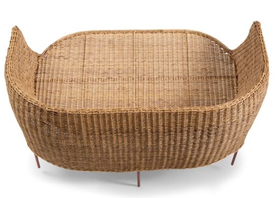 Caribe Bank: Geflochtene 2-Sitzer Gartenbank aus Rattan, ideal für den Outdoor-Bereich.