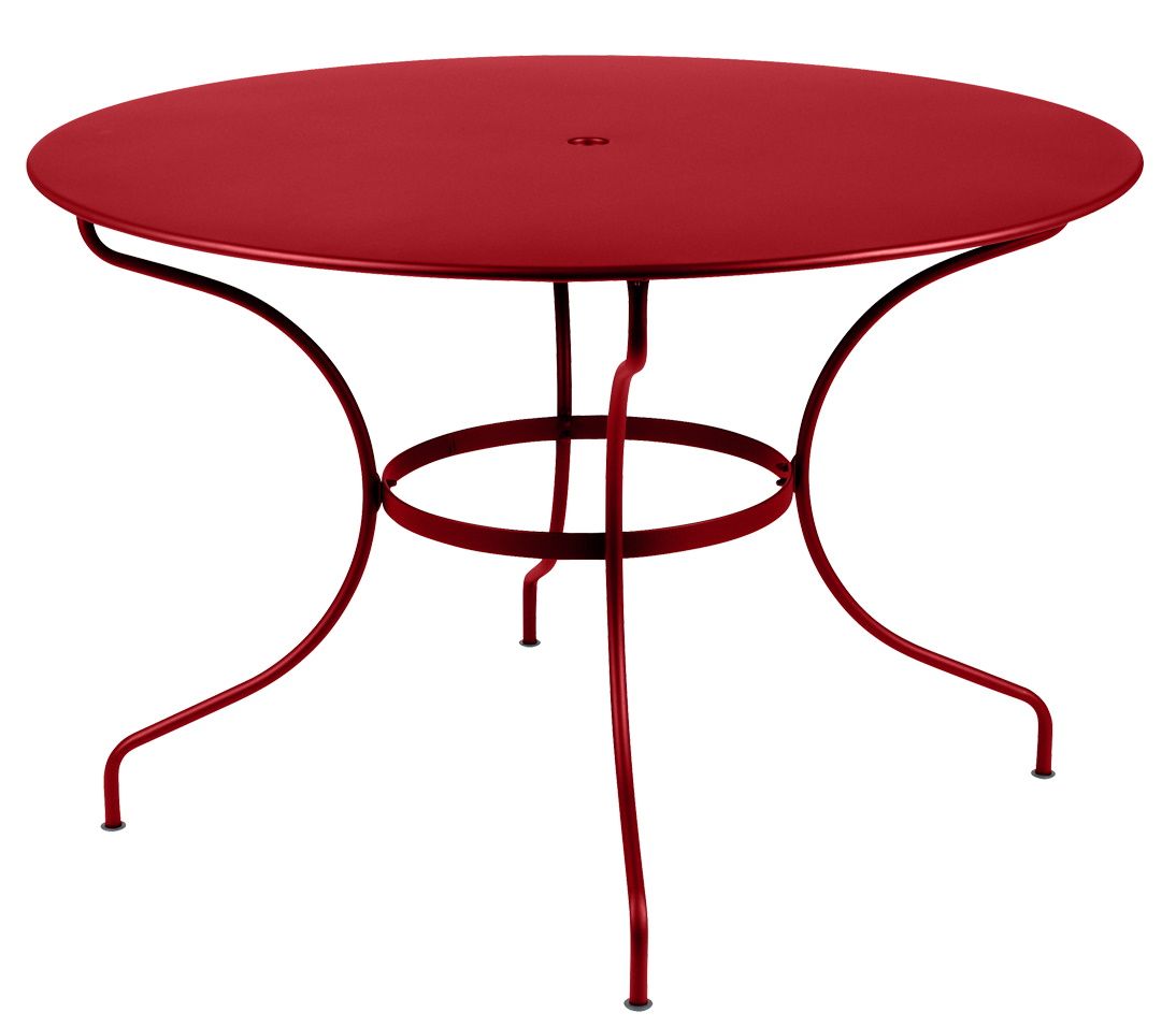 Roter Opéra+ Gartentisch von Fermob, runder Metalltisch für den Außenbereich, ideal für Terrasse und Garten.