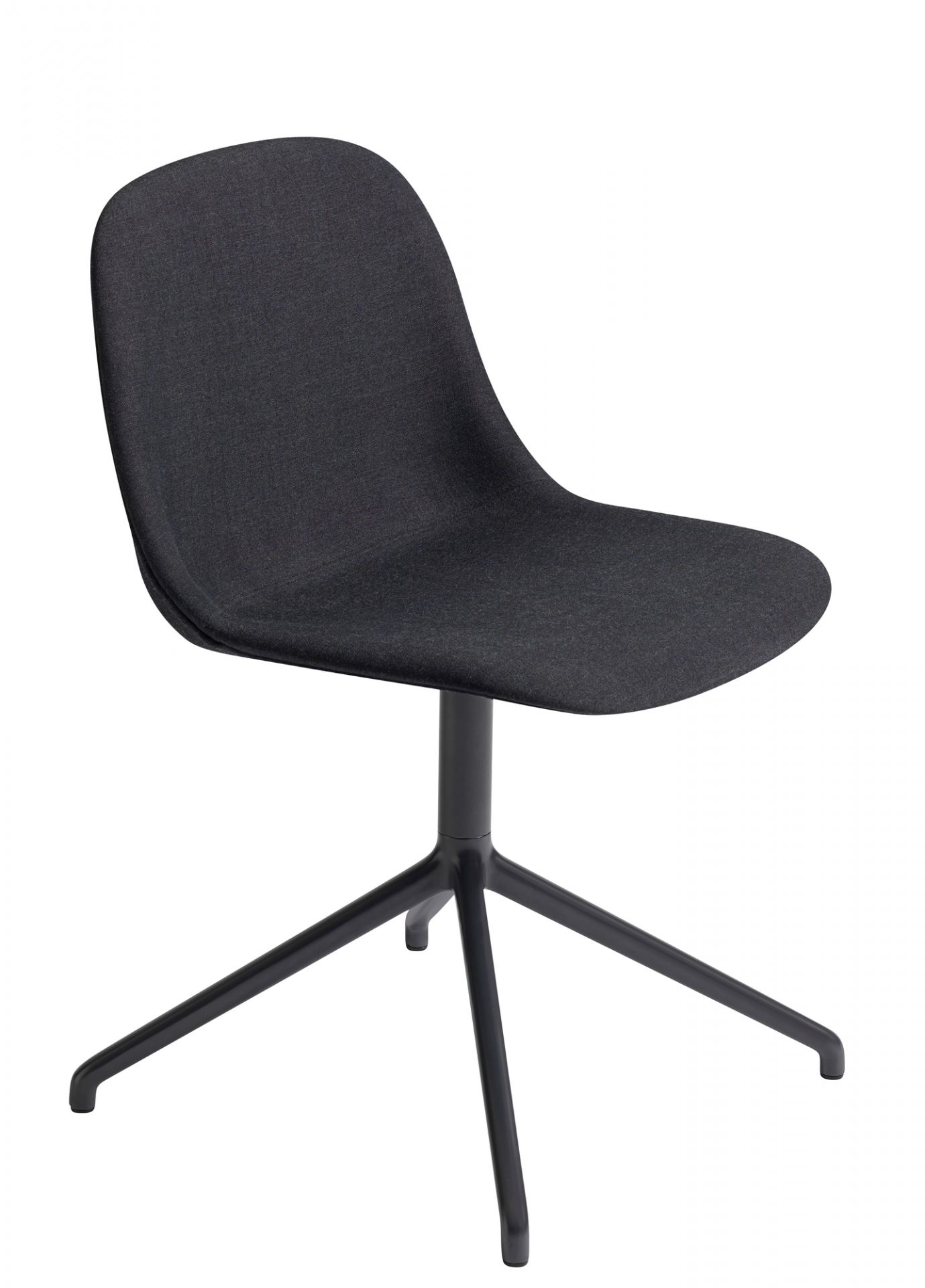 Muuto Fiber Side Chair mit Drehfuß, Stoffbezug in Anthrazit, moderner Bürostuhl und Designstuhl.