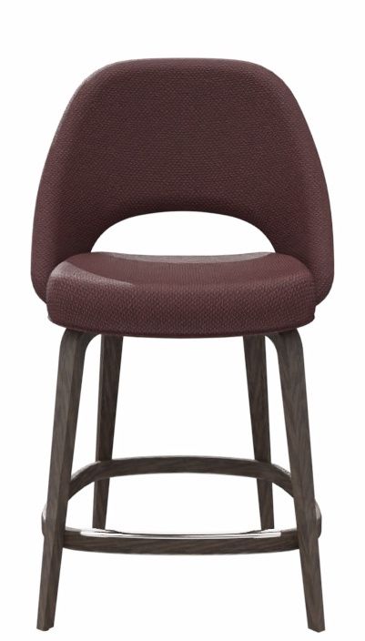 Saarinen Barstool Barhocker von Knoll International, Thekenhöhe 101,5 cm, mit braunem Bezug und Holzgestell.