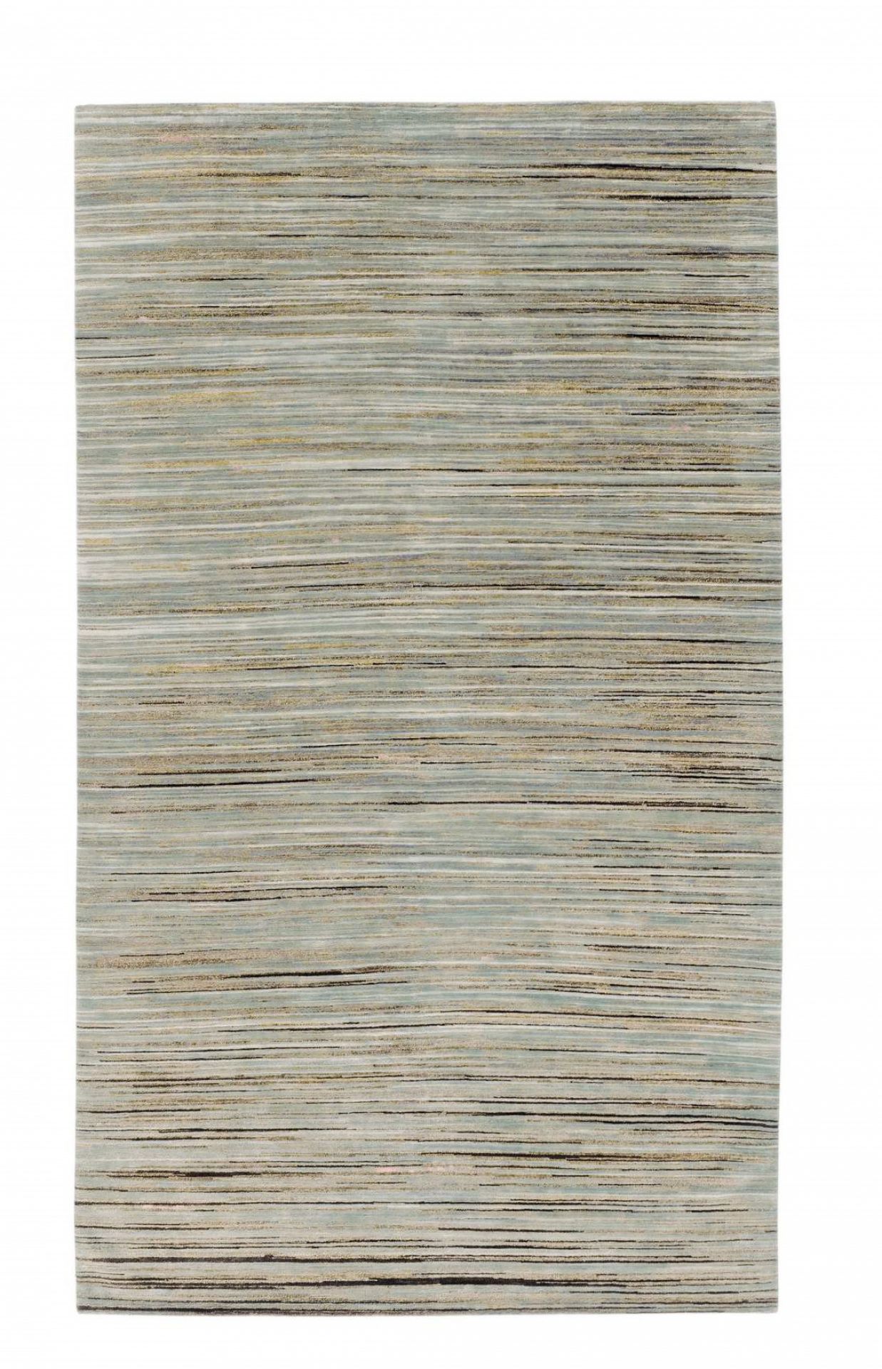 Legends of Carpets Teppich: Walter Knoll Teppich mit horizontalem Streifenmuster in Blau, Beige und Schwarz.