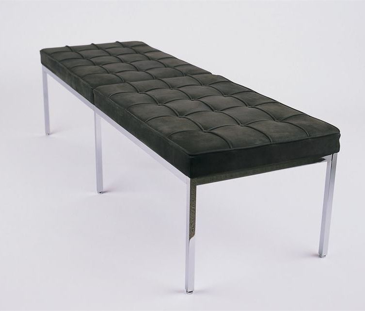 Florence Bank von Knoll International mit dunkelgrauem, gestepptem Leder und Chromgestell.