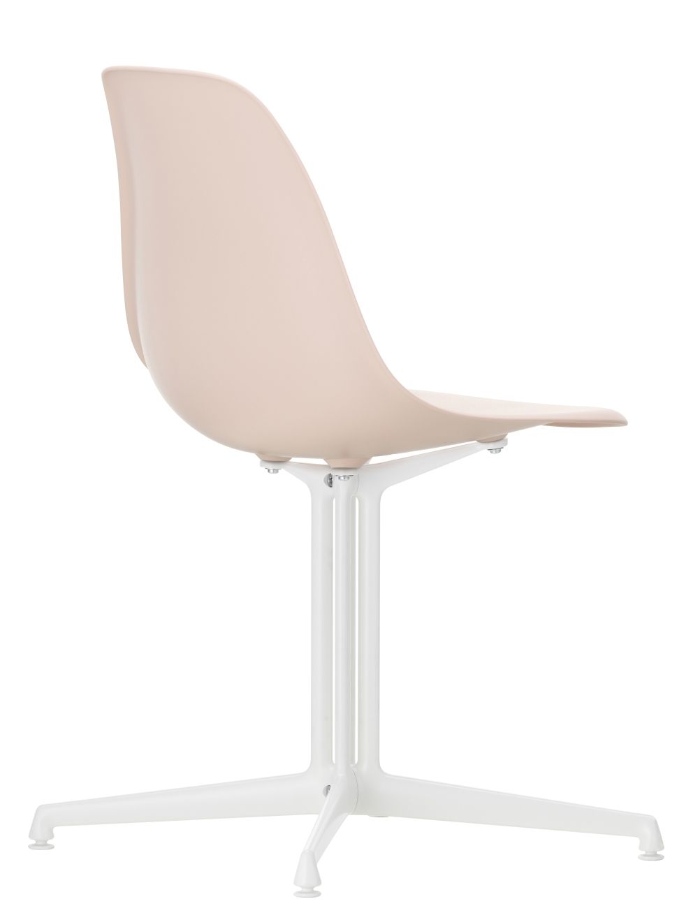 Eames Fiberglass Side Chair DSL Stuhl von Vitra in Sandbeige mit weißem Untergestell.