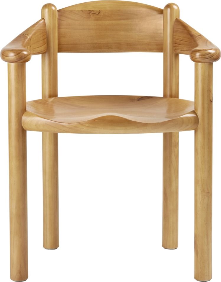Daumiller Stuhl aus hellem Holz, ein moderner Esszimmerstuhl mit Armlehnen und runder Sitzfläche.
