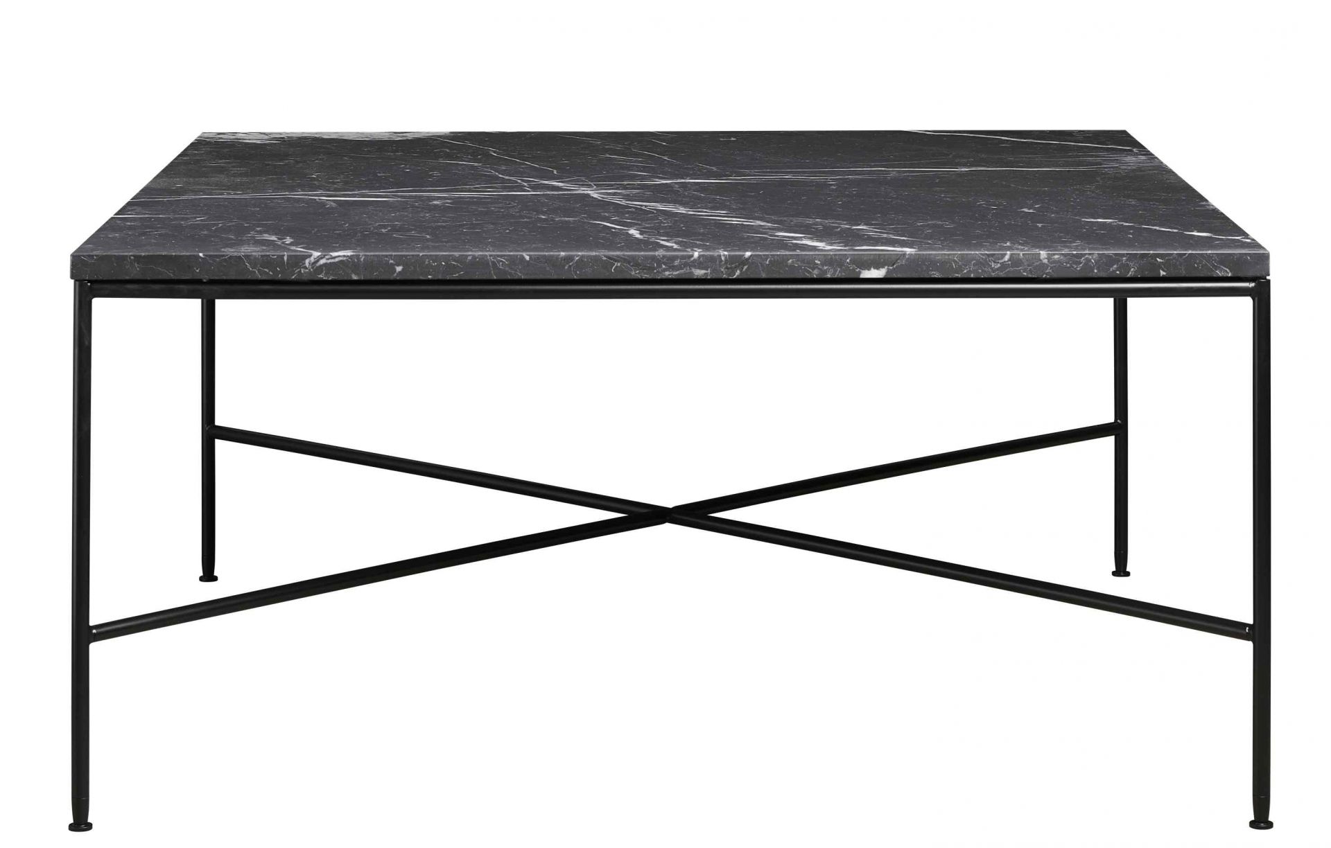 Planner Couchtisch von Fritz Hansen mit quadratischer, schwarzer Marmorplatte und filigranem, schwarzem Stahlgestell.