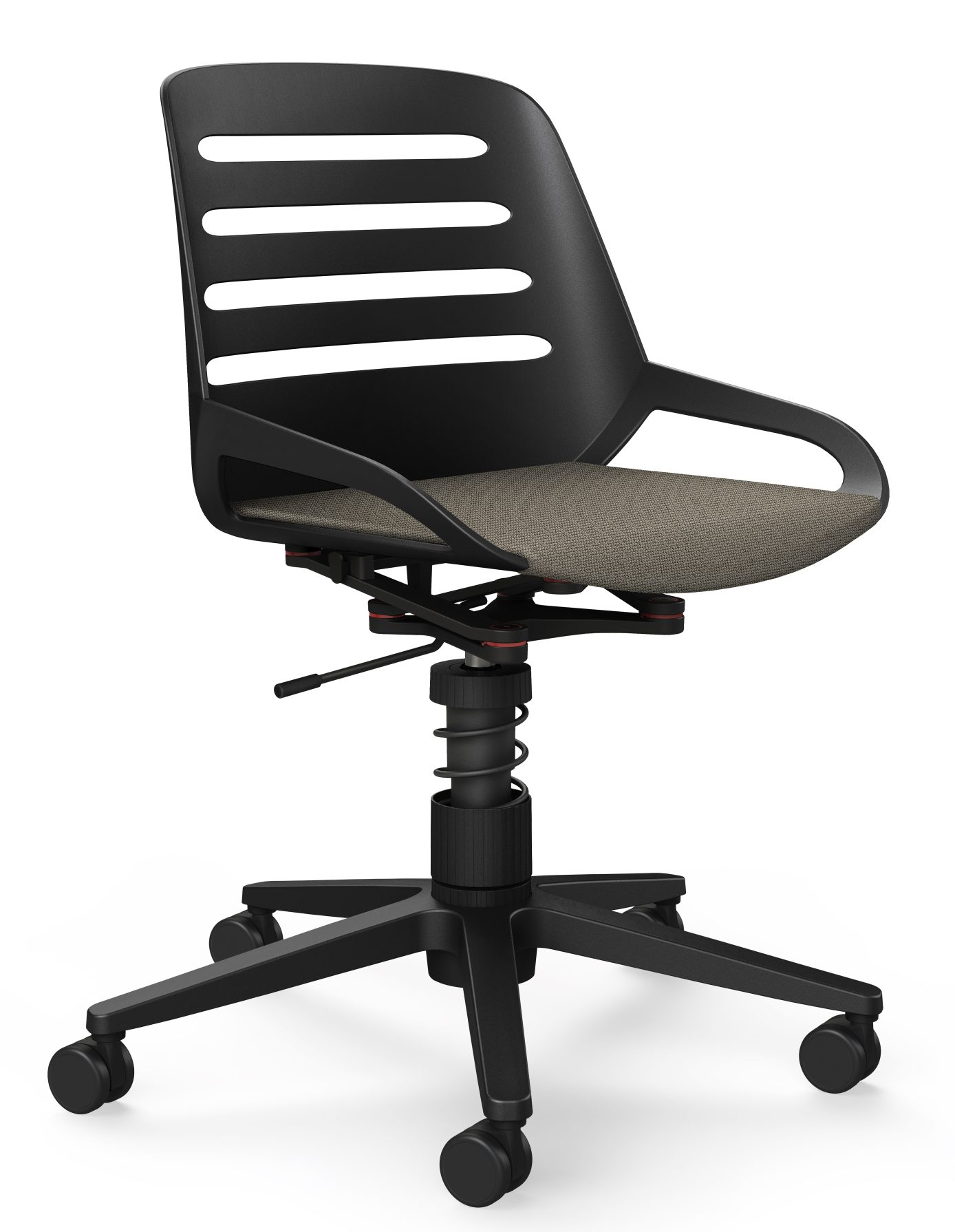 Numo Bürodrehstuhl von Aeris in Schwarz mit Rollen und Federbein für ergonomisches Sitzen.