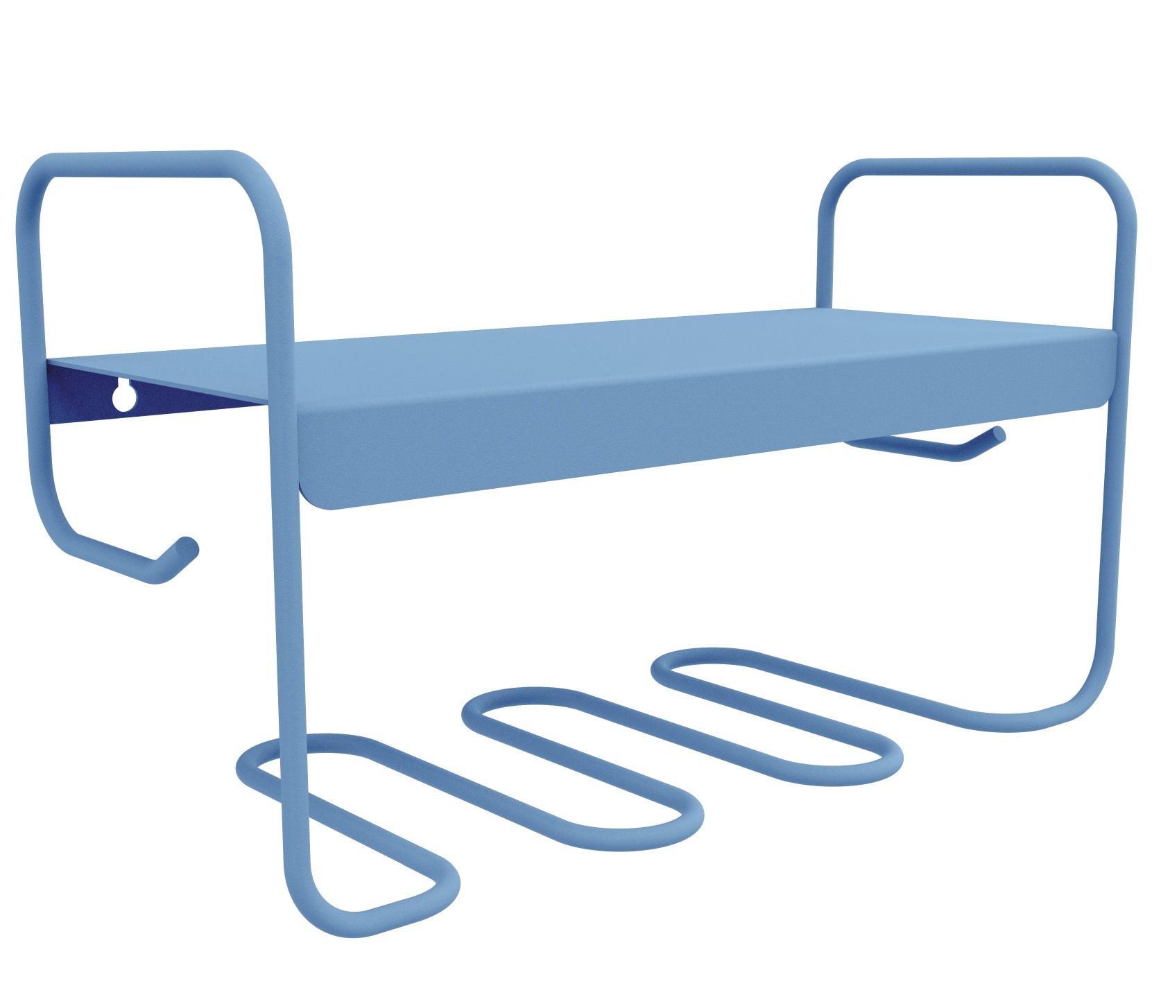 Blaues Picolino Wandregal von Fermob für Innen- und Außenbereiche, modernes Design mit Ablage und Handtuchhalter.