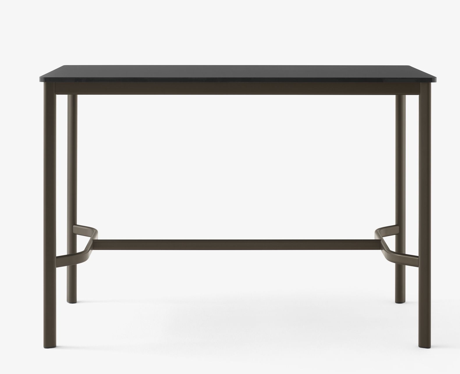 AndTradition Drip High Table: Moderner Stehtisch mit dunkler Tischplatte und braunem Metallgestell für Büro und Gastronomie.