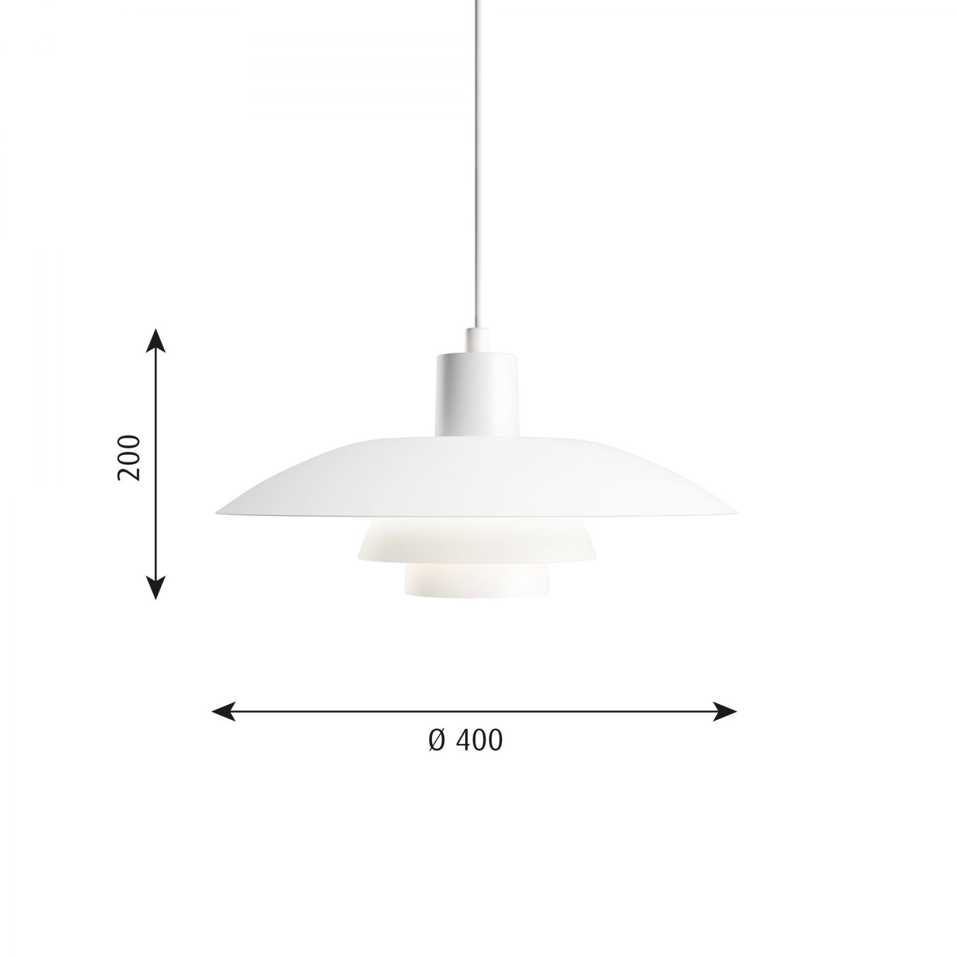 Weiße PH 4/3 Pendelleuchte von Louis Poulsen, Design-Klassiker für stilvolle Beleuchtung im Wohnraum.