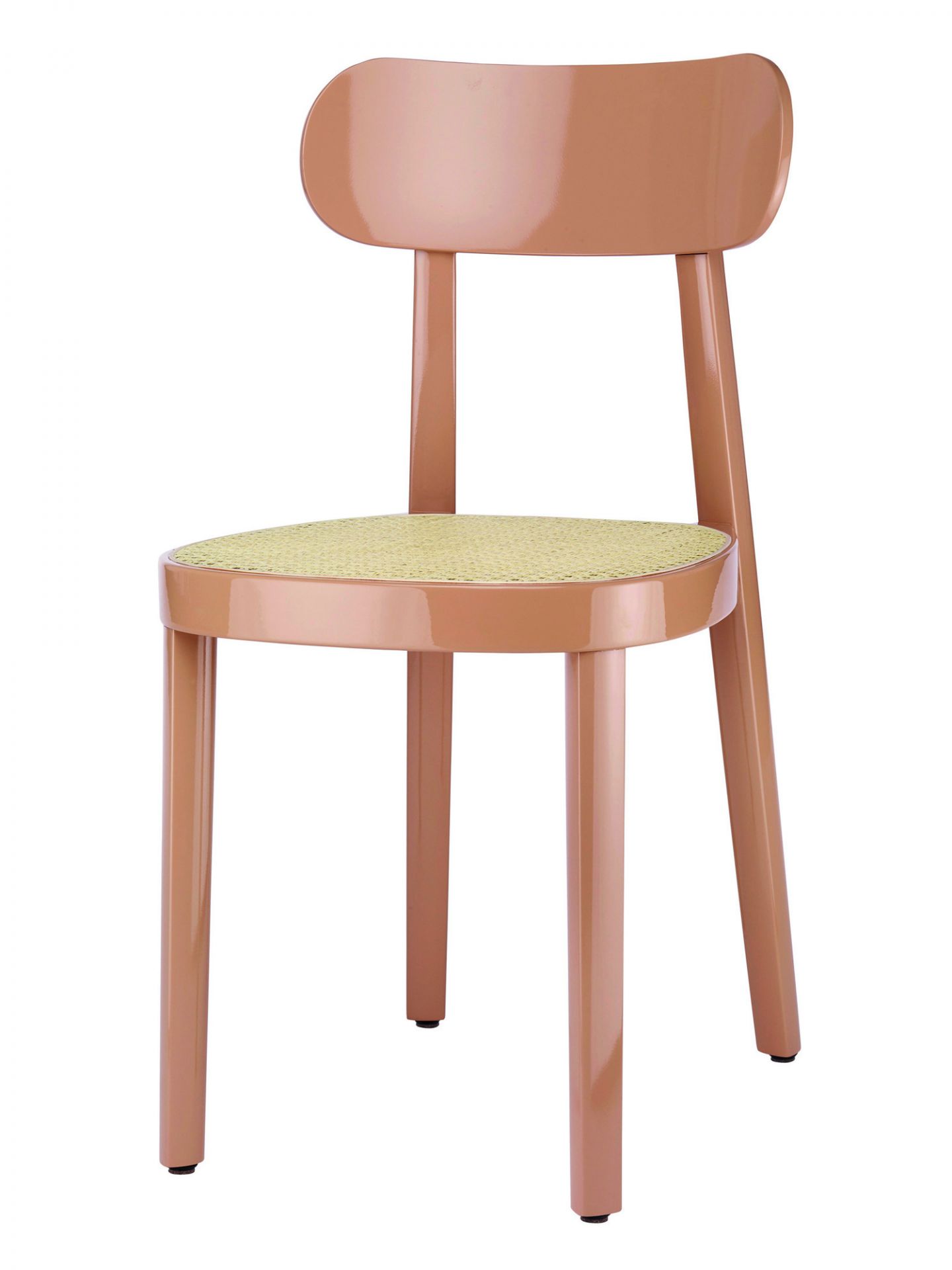 Hochglanz Holzstuhl mit Wiener Geflecht Sitzfläche, Modell 118 von Thonet, in Rosé.