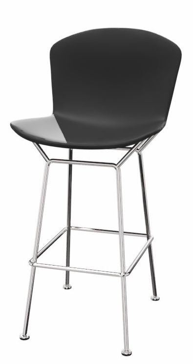 Schwarzer Bertoia Barhocker mit Kunststoffschale und verchromtem Stahlgestell für Küche oder Bar.