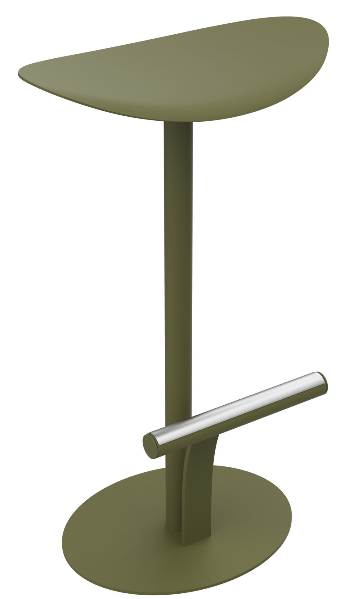 Bolder hoher Hocker von Fermob in Olivgrün, moderner Barhocker für den Außenbereich mit Fußstütze.