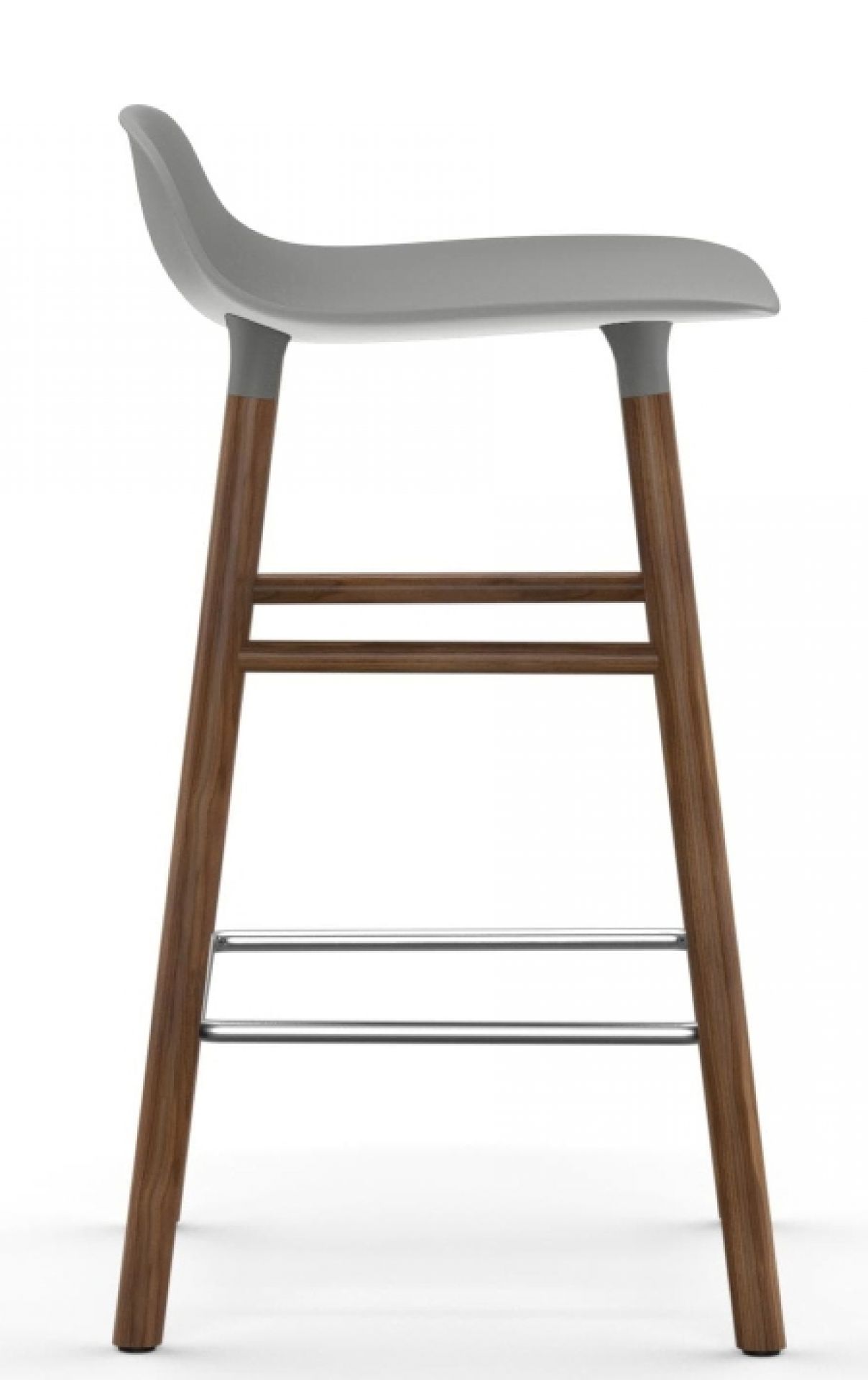 Form Barstool Barhocker H 65 cm von Normann Copenhagen, graue Sitzfläche und Holzbeine.