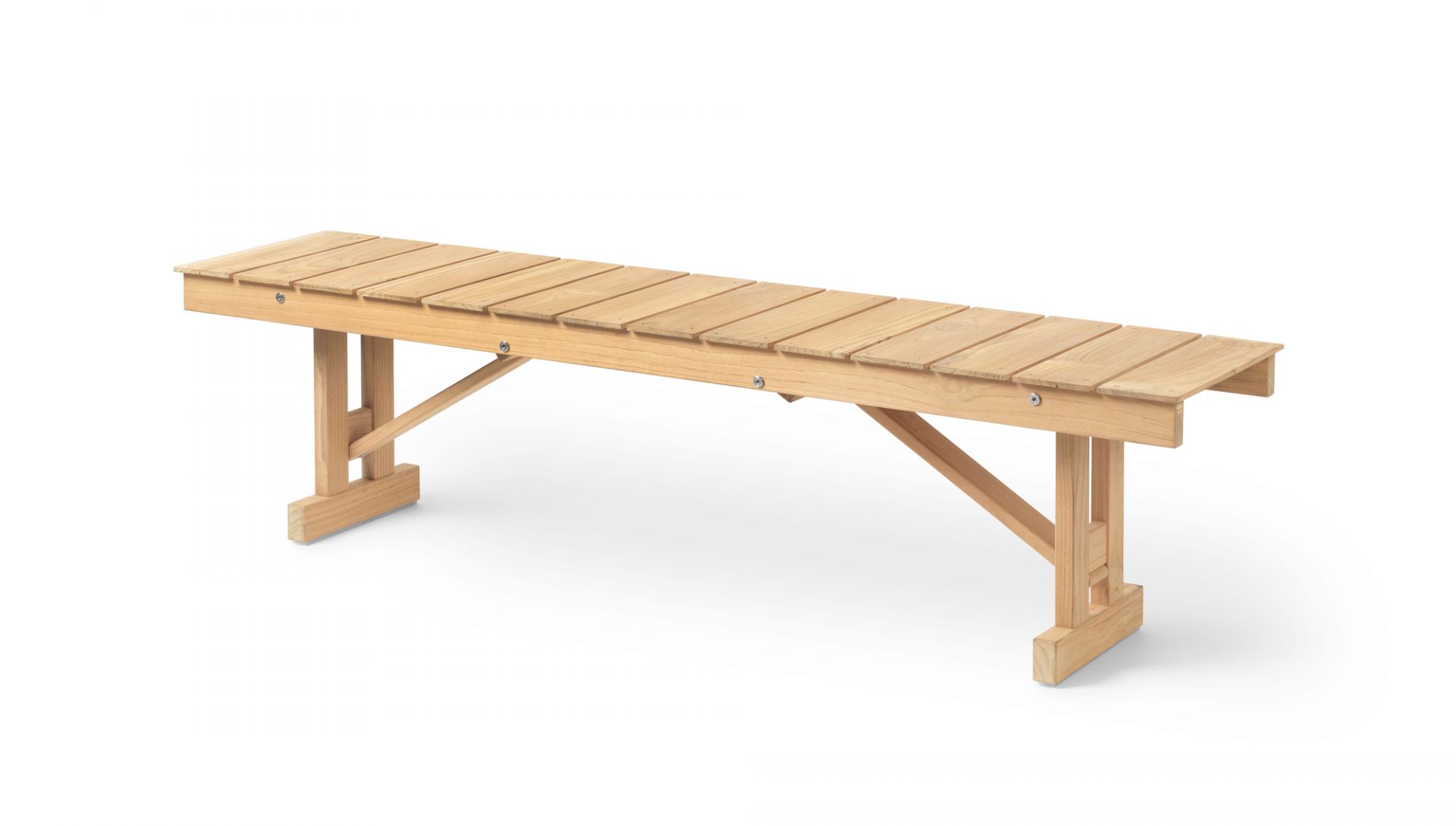 Helle Holzbank für den Außenbereich, Mogensen Bank von Carl Hansen & Søn, Gartenmöbel.