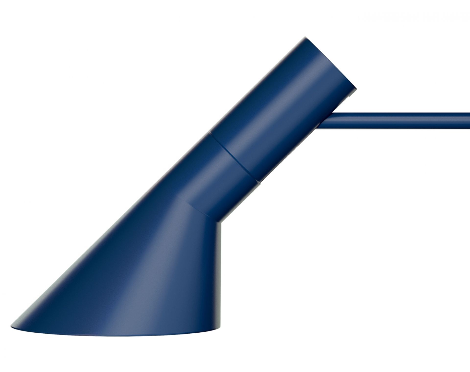 Nahaufnahme der blauen AJ Wandleuchte von Louis Poulsen, modernes Design für Innenbeleuchtung.