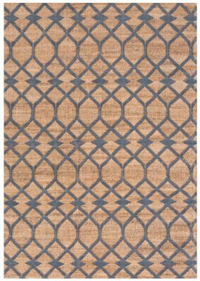 Kilim Teppich mit geometrischem Muster in Beige und Blau, ideal für Wohnzimmer und Schlafzimmer.
