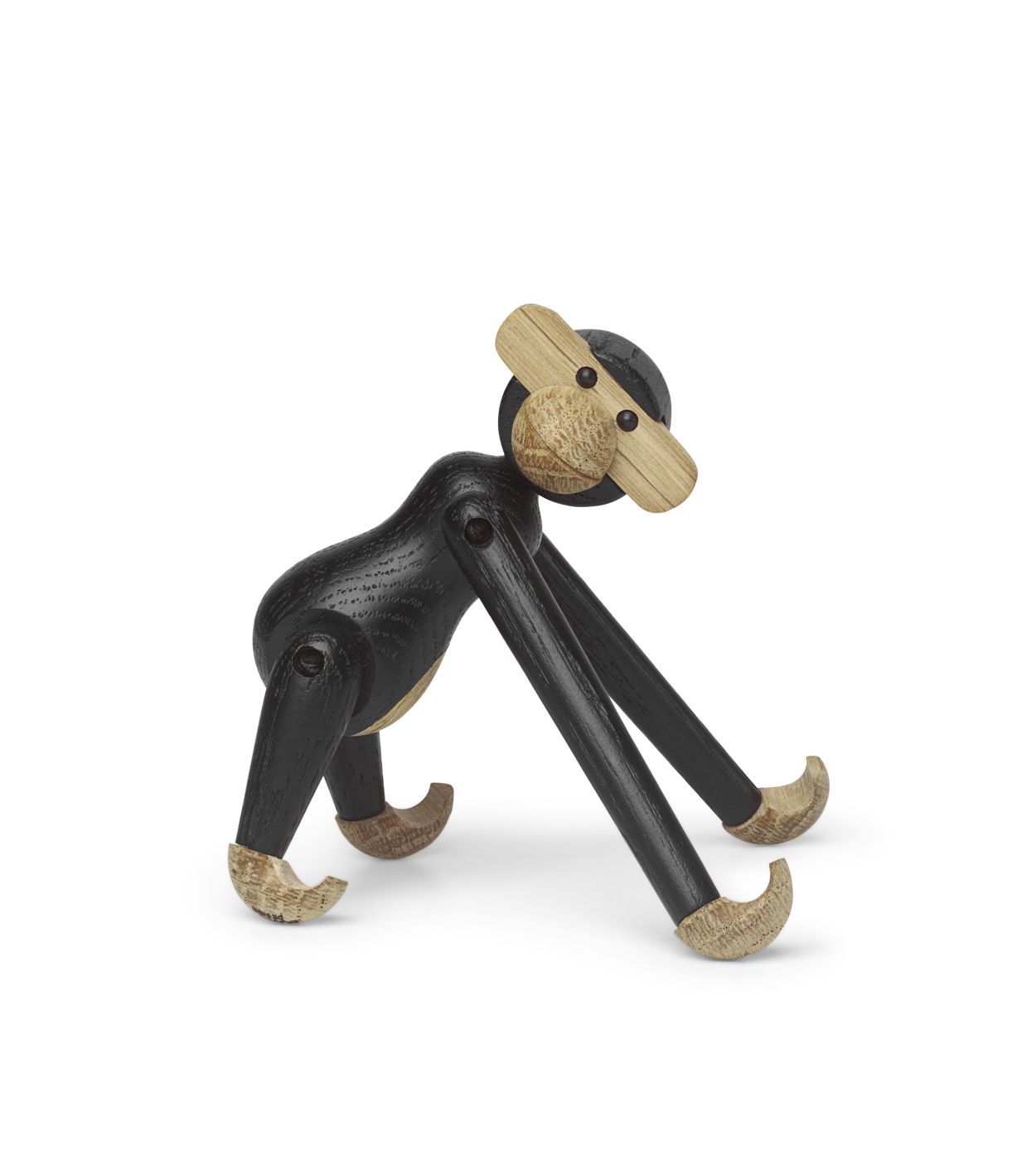 Affe Mini Holzfigur Kay Bojesen aus dunkler Eiche, ein dekoratives Holzspielzeug.