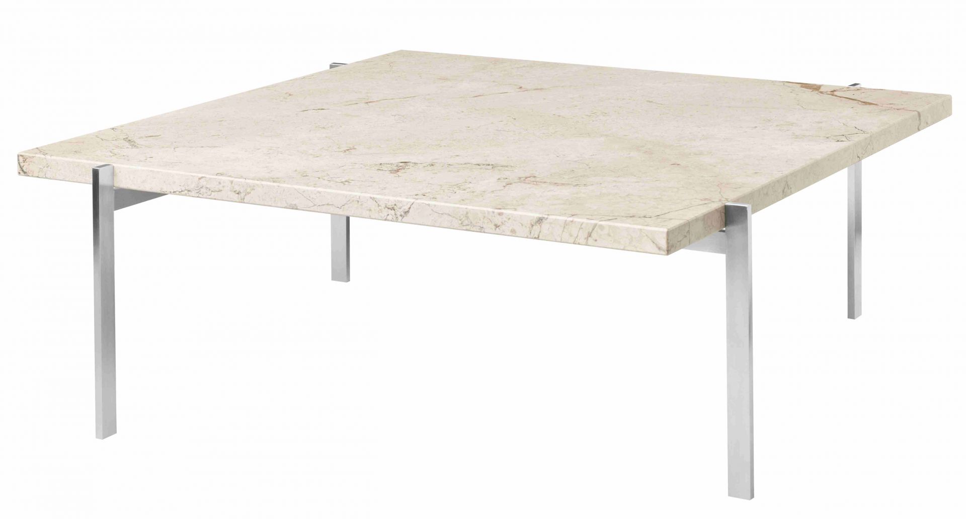PK 61 Couchtisch von Fritz Hansen mit quadratischer Marmorplatte und filigranem, verchromtem Stahlgestell.