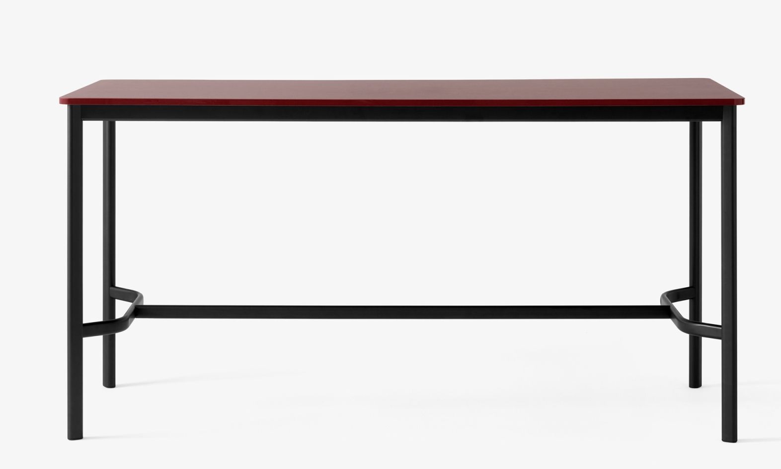 AndTradition Drip High Table: Stehtisch mit roter Tischplatte und schwarzem Metallgestell für moderne Büros.