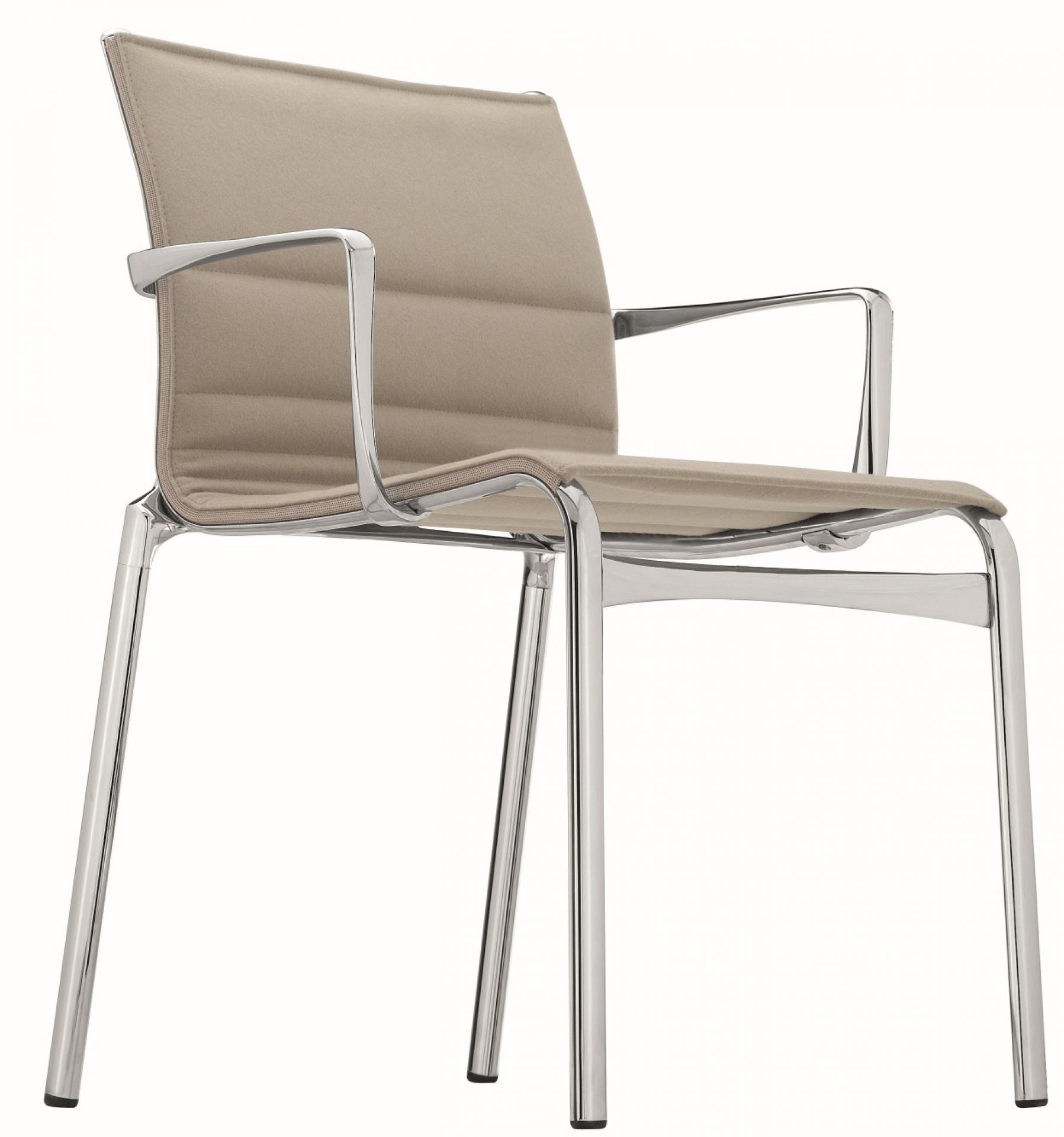Frame Stuhl mit Armlehnen von Alias, moderner Bürostuhl mit beigem Bezug und Chromgestell.