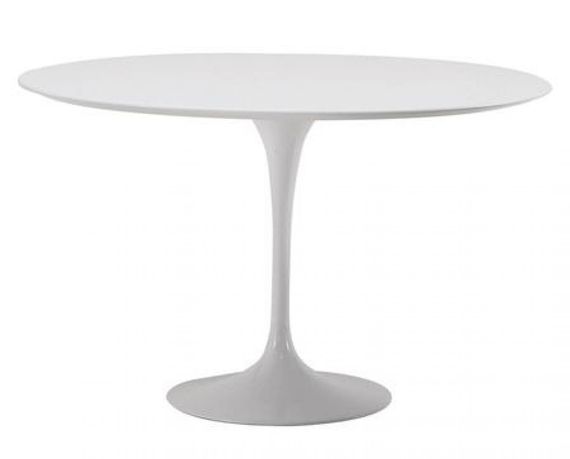 Weißer, runder OUTDOOR Saarinen Tisch von Knoll International mit zentralem Fuß. Designklassiker für Garten und Terrasse.