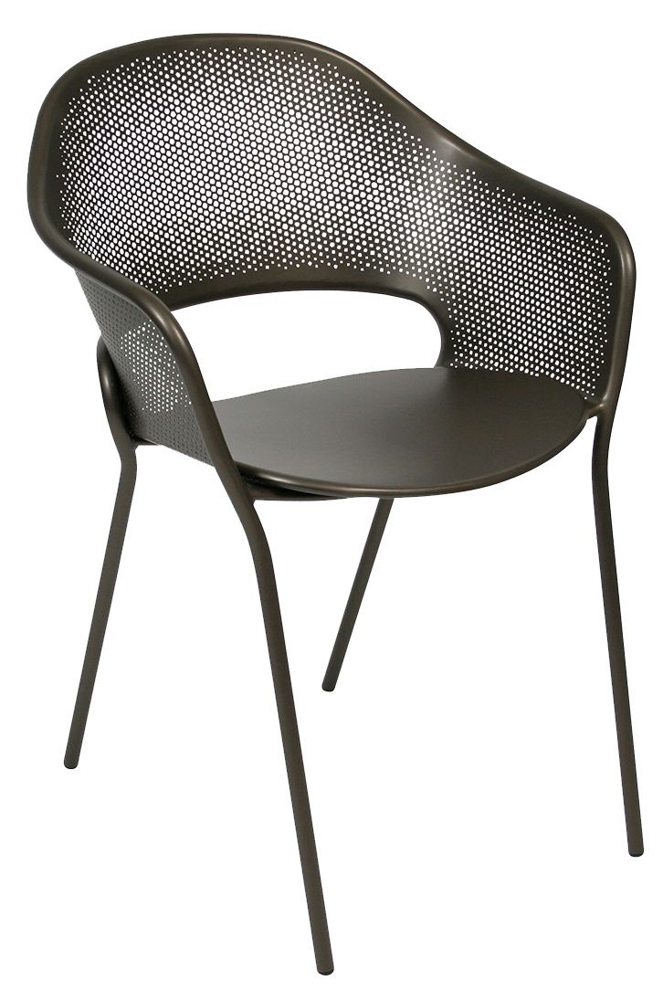 Kate Sessel von Fermob, ein moderner Outdoor-Sessel aus Metall in dunklem Anthrazit, Gartenmöbel.
