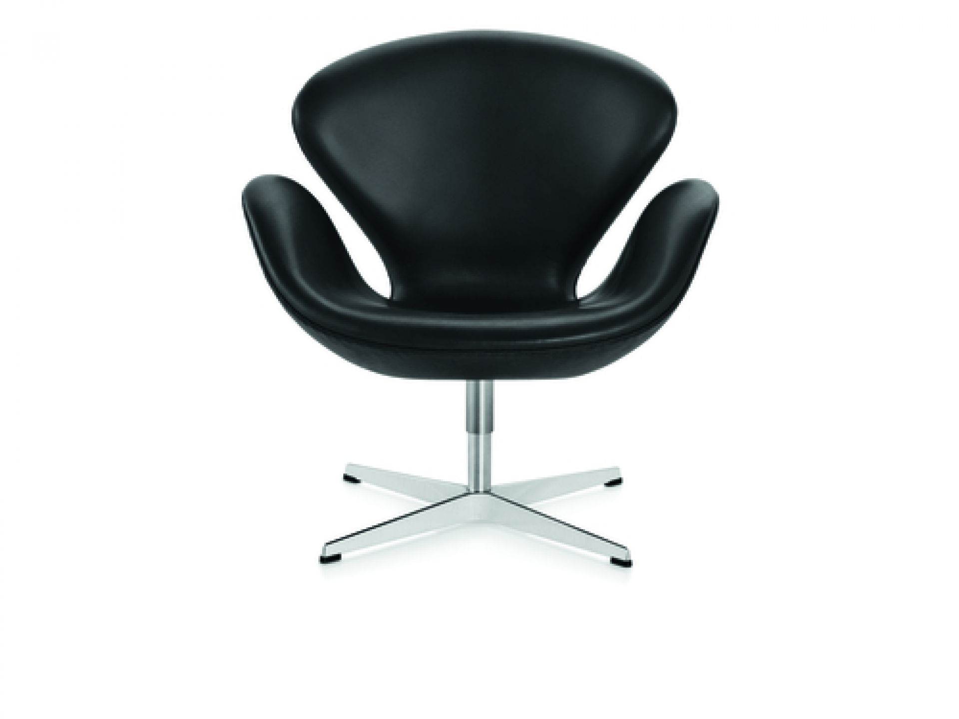 Schwarzer Swan Sessel von Fritz Hansen, ein moderner Designklassiker mit Lederbezug und Drehfuß.