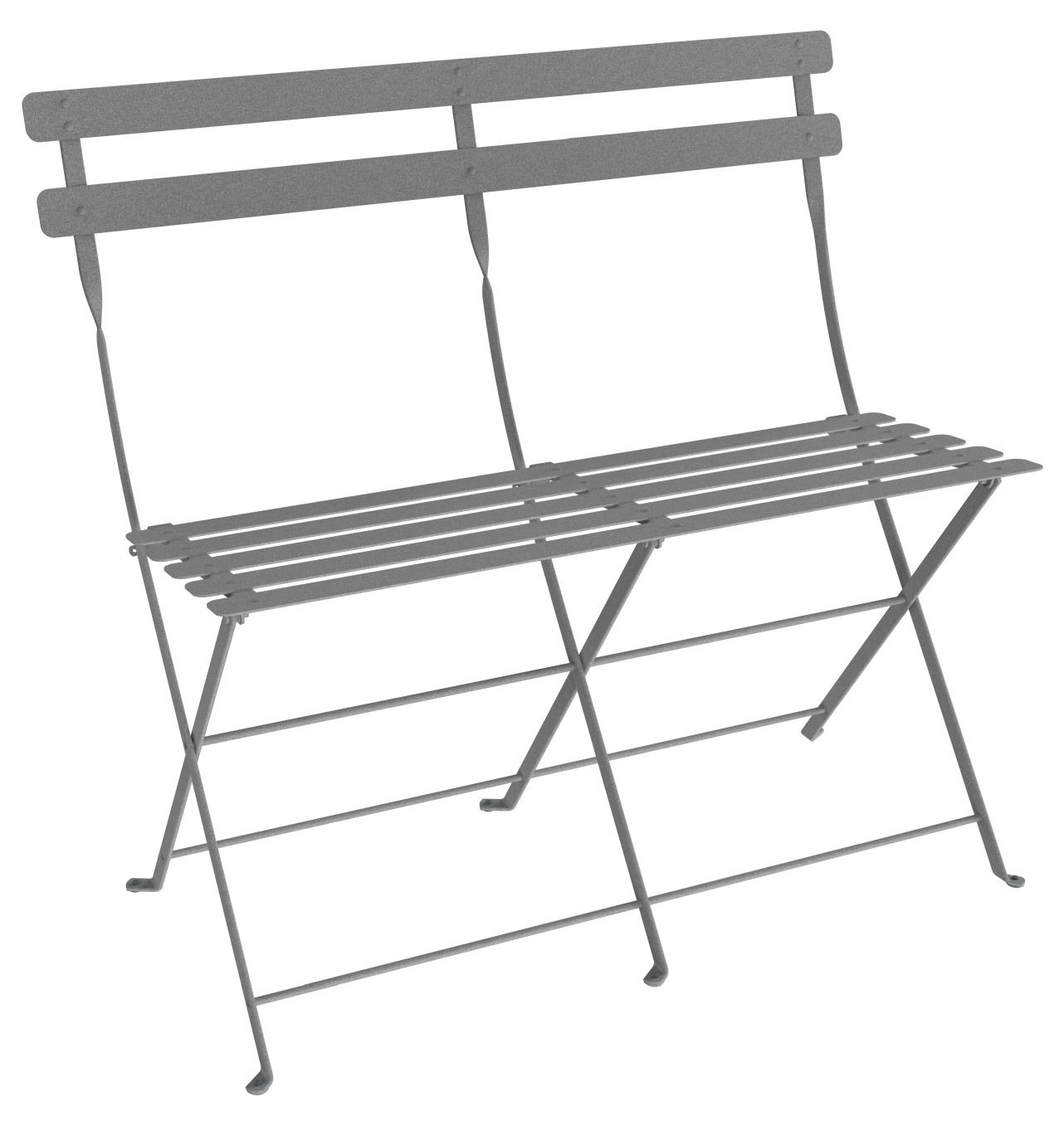Graue Bistro Klappbank für zwei Personen von Fermob, ideal für Garten, Balkon und Terrasse.