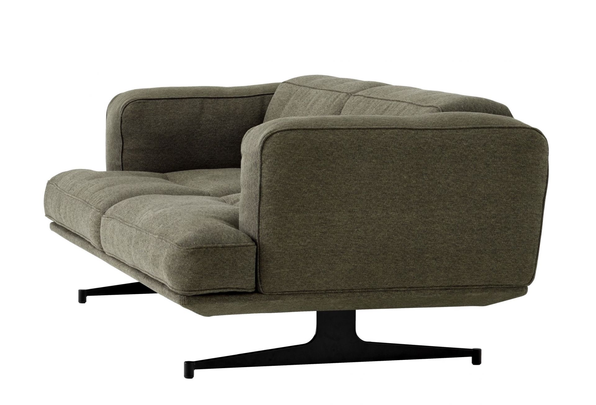 AndTradition Inland Sofa AV22/AV23 in Olivgrün mit schwarzem Metallfuß, modernes skandinavisches Design.