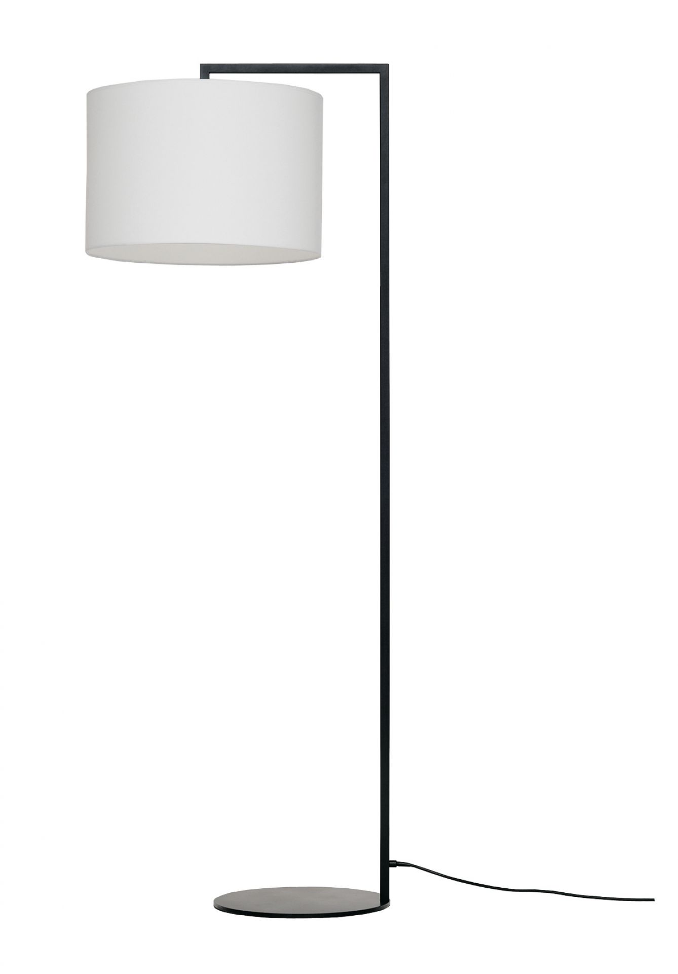 Read Noon Stehleuchte: Moderne Stehlampe mit zylindrischem Lampenschirm und schwarzem Gestell für Wohnzimmer und Büro.