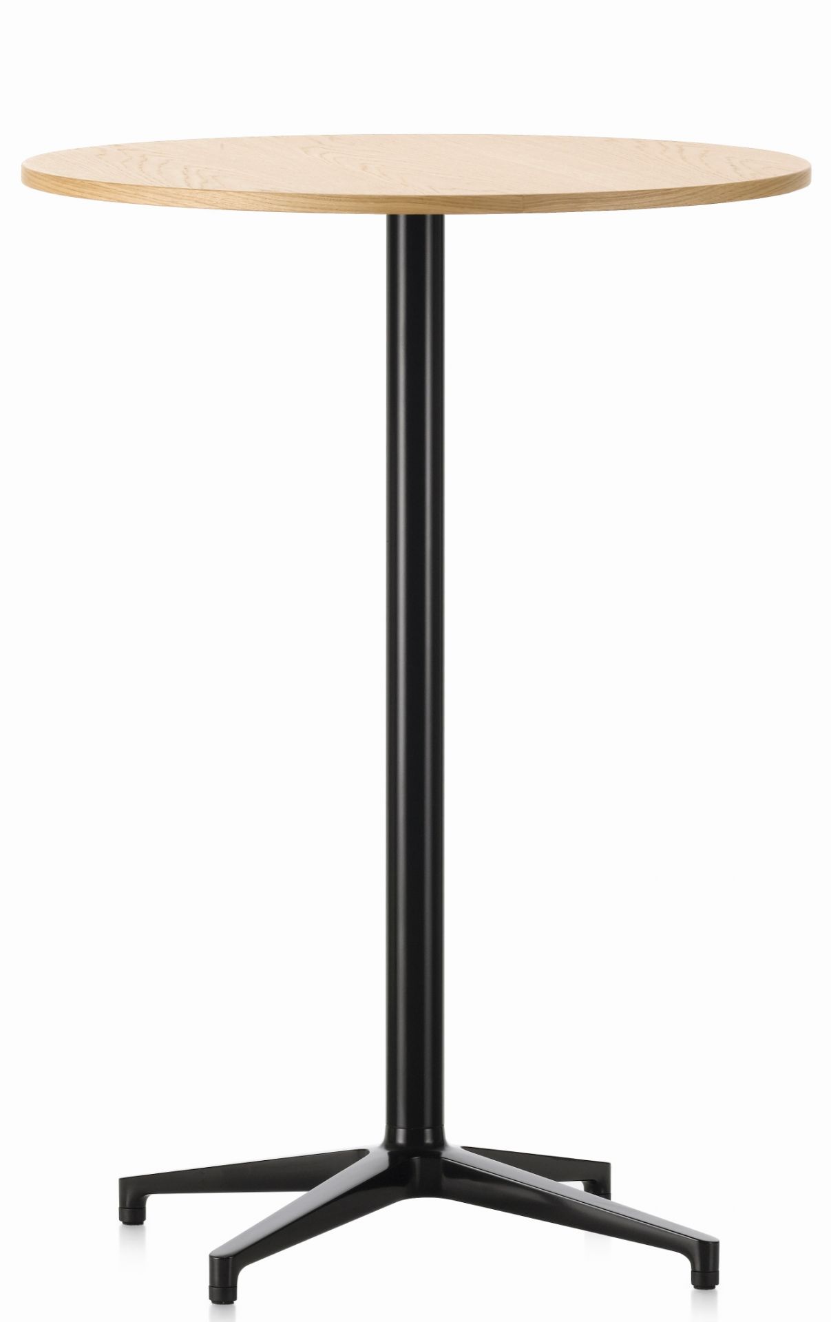 Vitra Bistro Table Stehtisch mit heller Tischplatte und schwarzem Fuß für den Innenbereich.