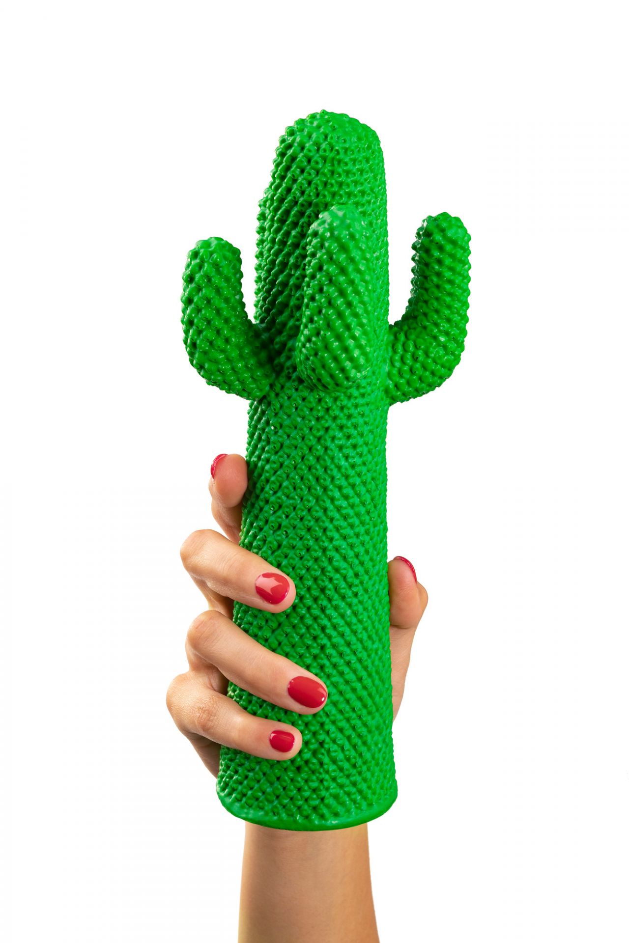 Grüner Guframini Cactus Miniatur Design Kaktus in Hand gehalten, Deko-Objekt für Zuhause.