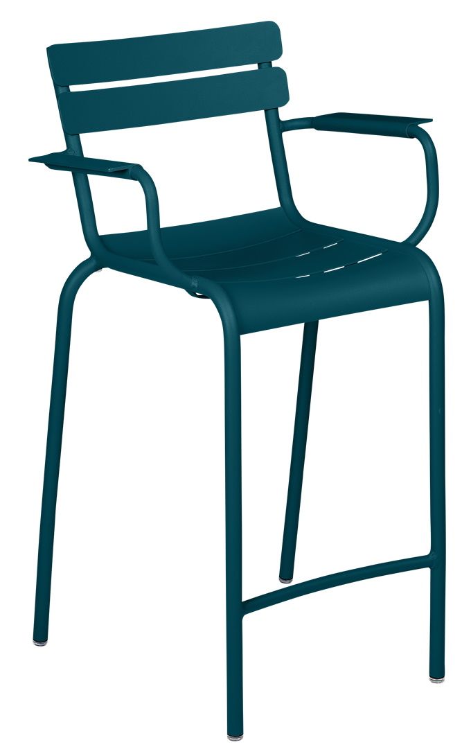 Luxembourg Barstool Barhocker von Fermob in Lagunenblau, ideal für den Outdoor-Bereich mit Armlehnen.