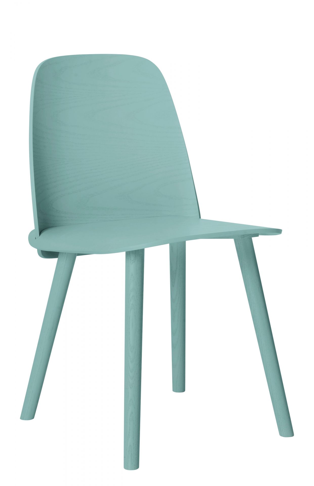 Heller, mintfarbener Holzstuhl, Nerd Chair von Muuto, modernes Design für Esszimmer und Büro.