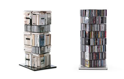 Ptolomeo x4 Bücher- und CD-Säule: Drehbare Regale für Bücher und CDs, modernes Design.