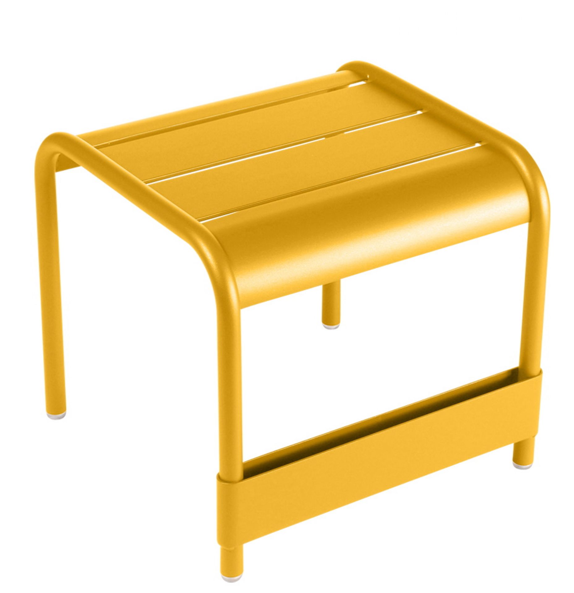 Gelber Luxembourg Beistelltisch / Fußteil von Fermob für den Außenbereich, modernes Design mit Lattenrost.