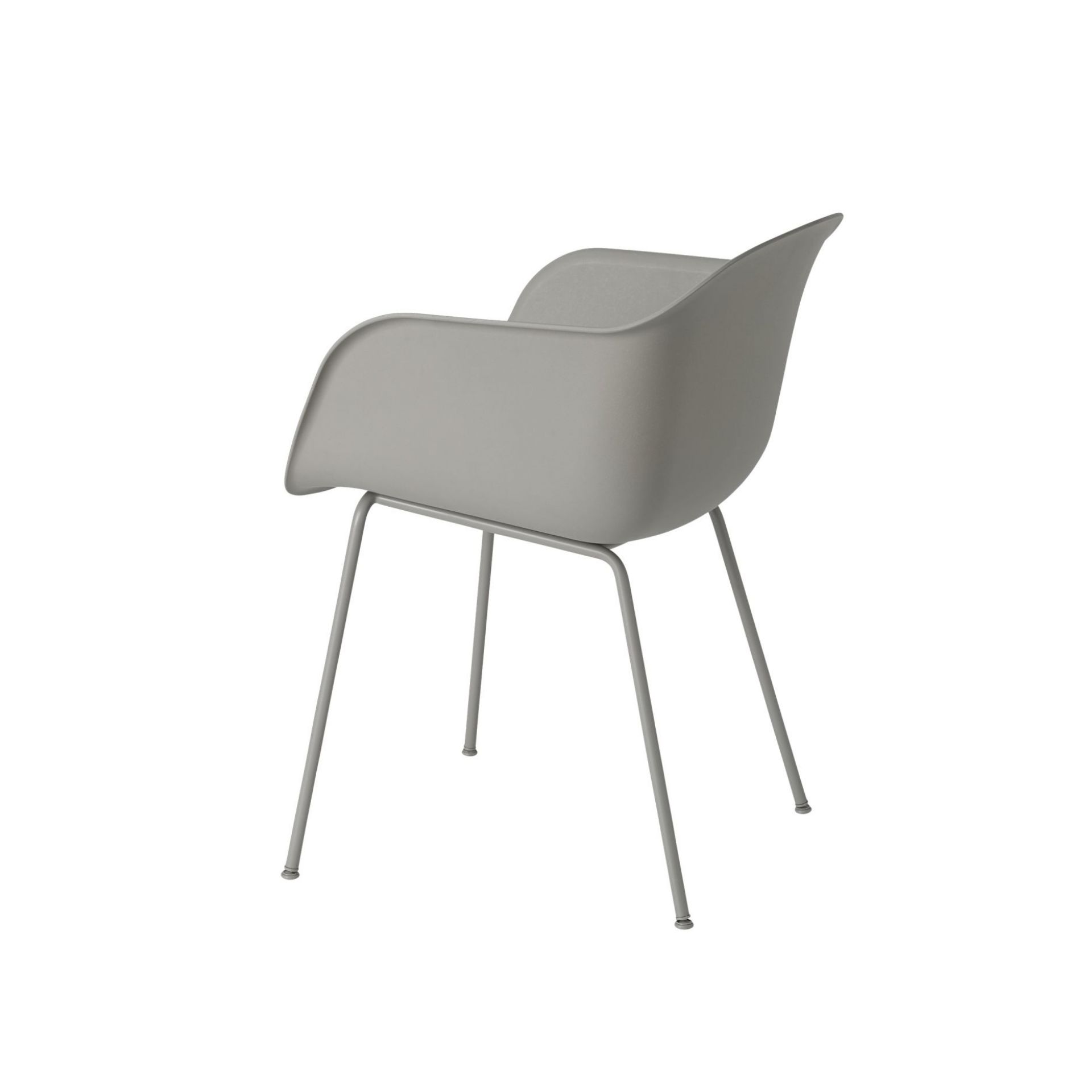 Muuto Fiber Armchair Tube Base Stuhl in Grau, moderne Sitzmöbel mit Armlehne und Stahlgestell.