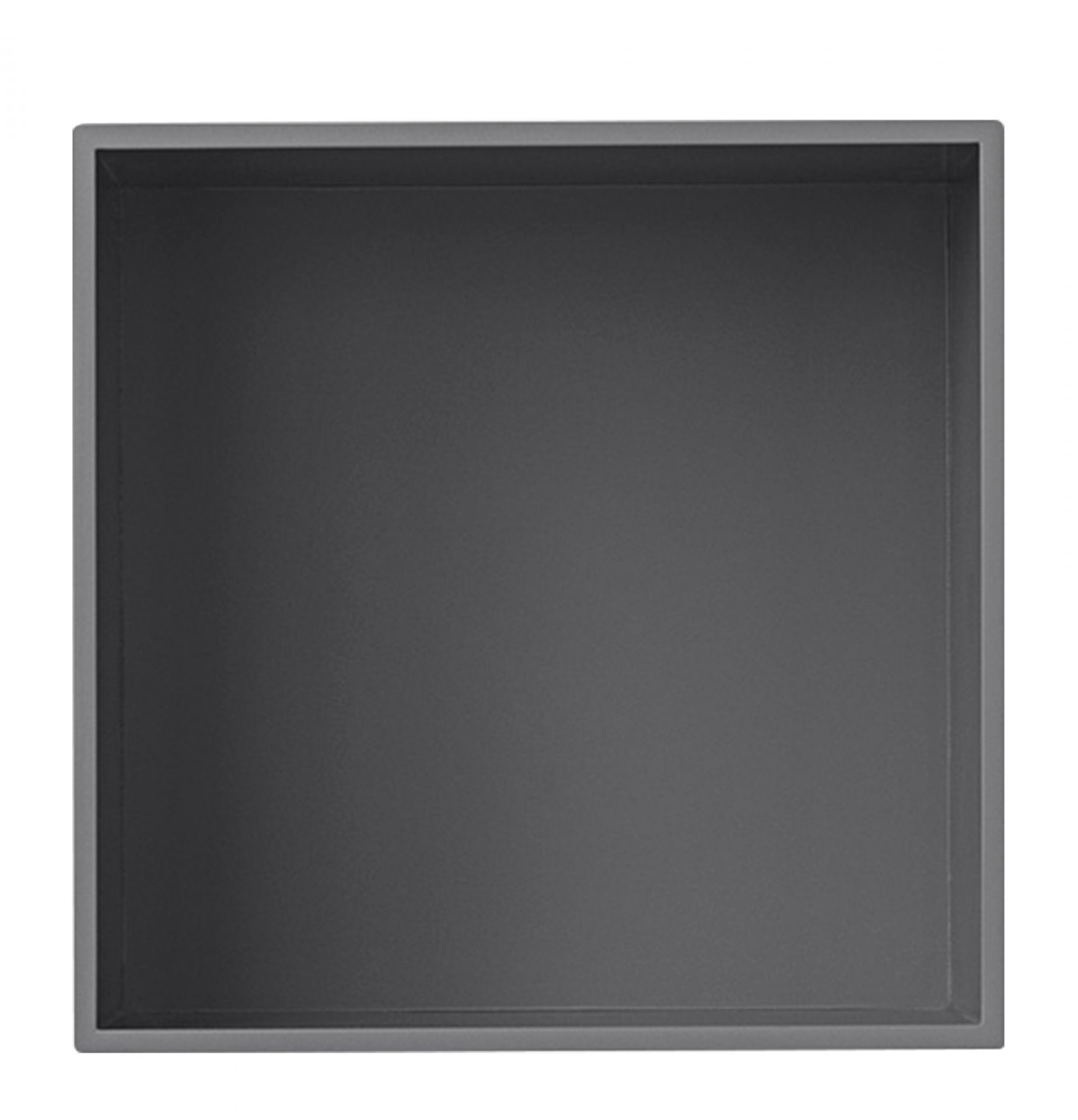 Muuto Mini Stacked Storage System 2.0: Graues, quadratisches Regalmodul für flexible Wandgestaltung und Stauraum.