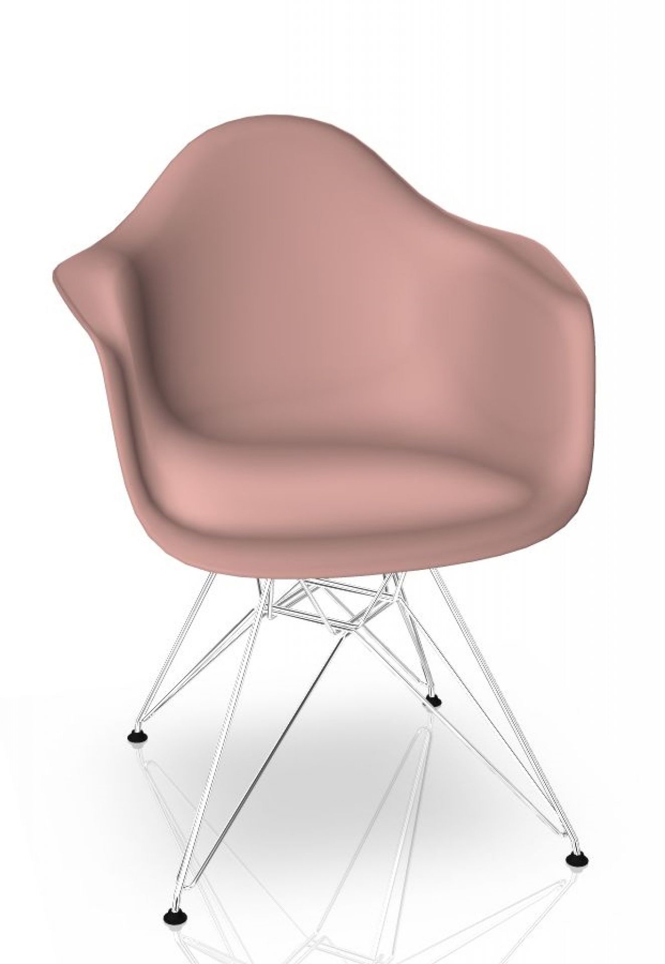 Eames Plastic Arm Chair in Zartrosa mit verchromtem Gestell, moderner Designklassiker von Vitra.