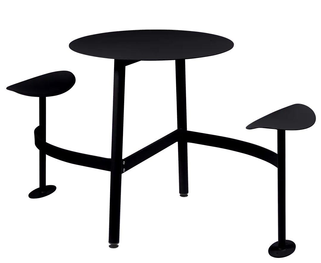 Schwarzer Bolder 2-Sitzer-Tisch von Fermob für den Außenbereich, moderner Gartentisch mit integrierten Sitzflächen.
