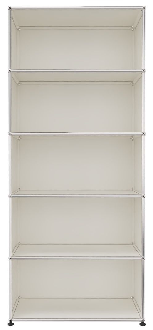 USM Haller Regal in Reinweiß mit fünf offenen Fächern, modernes modulares Design für Wohnen und Büro.