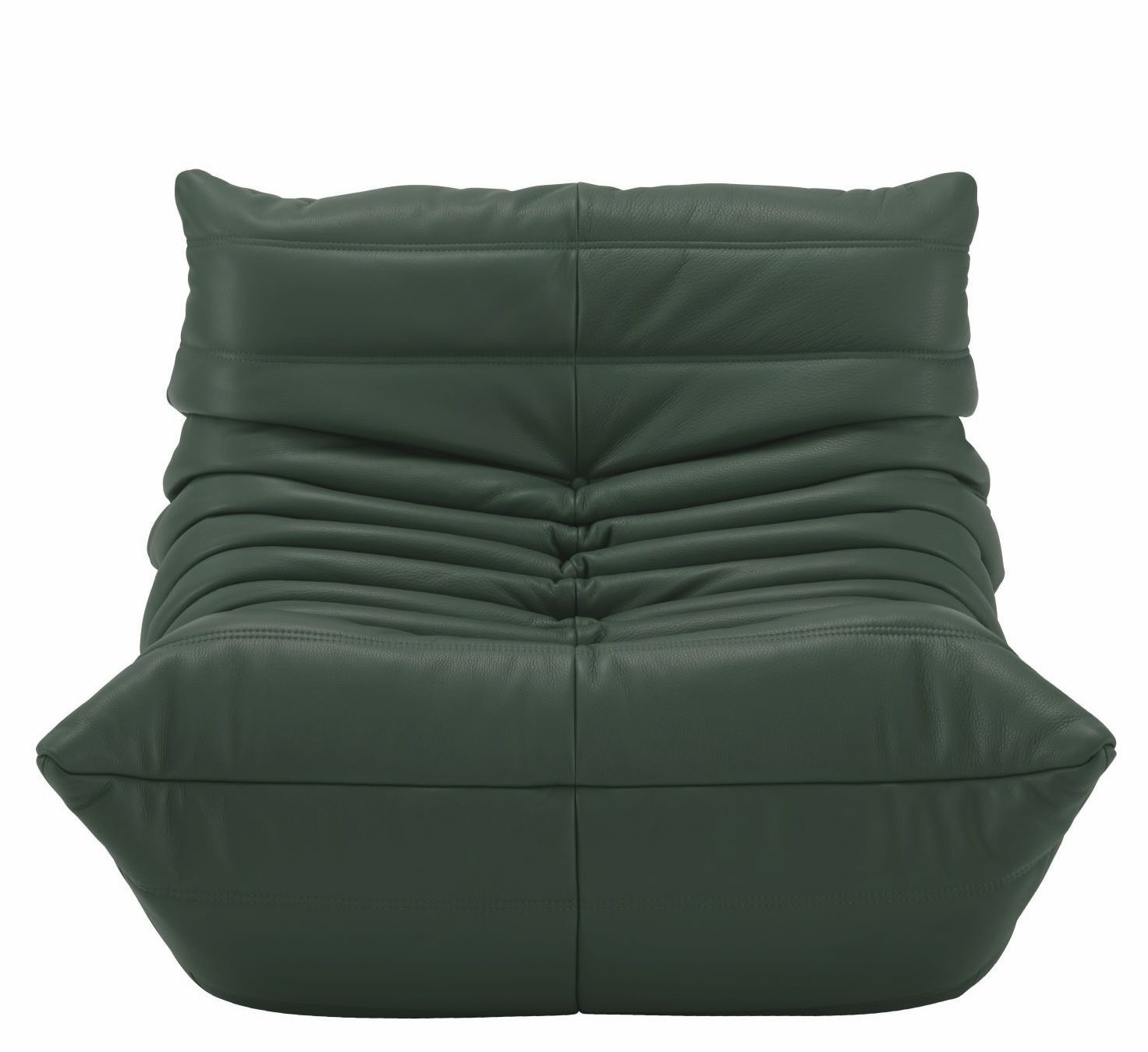 Grüner Togo Sessel von Ligne Roset, moderner Ledersessel mit Faltenoptik für Wohnzimmer und Loungemöbel.